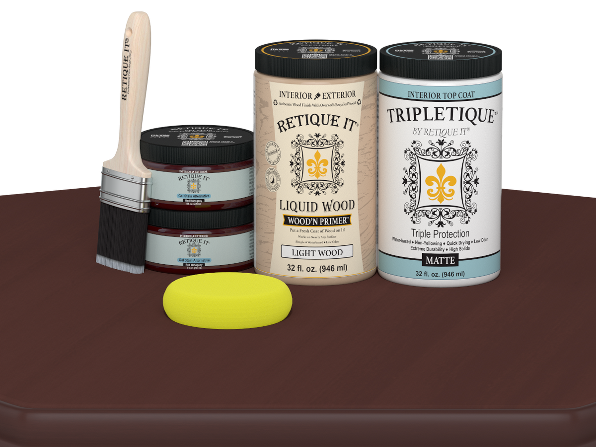 Large Red Mahogany wood finish kit from Retique It® with satin interior top coat for smooth, multi-purpose wood surface application.
