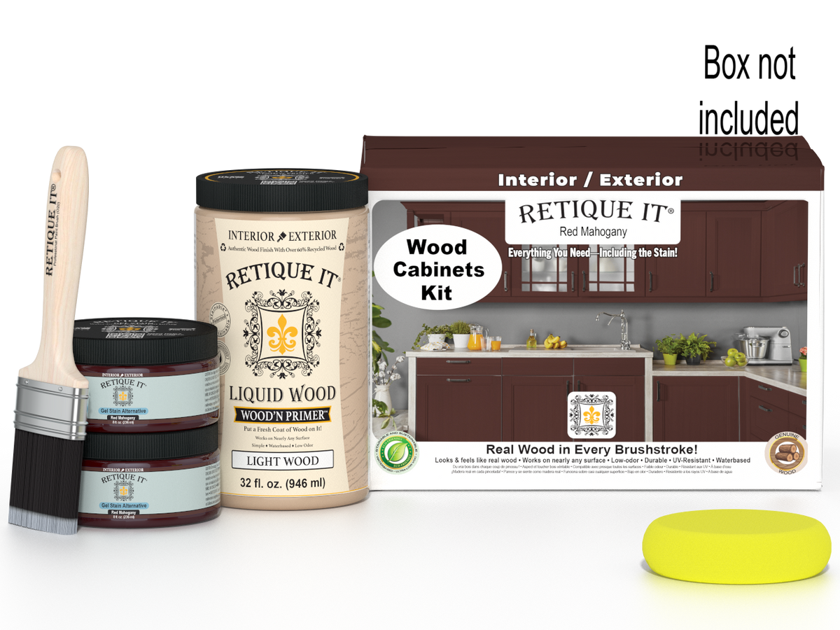 Red mahogany stained Wood'n Cabinet Kit with 12 smooth doors from Retique It® for kitchen or bathroom cabinetry.