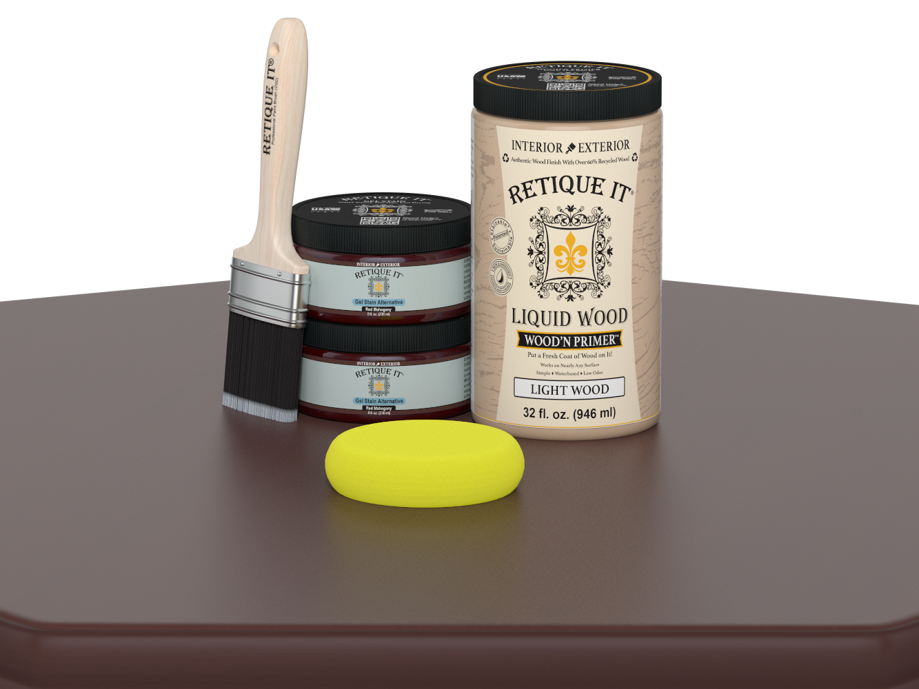Large Red Mahogany Wood'n Finish Kit by Retique It® with smooth finish and multi-purpose wood finishing tools.
