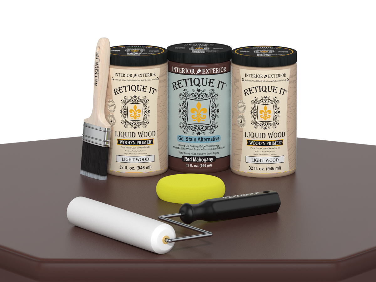 Retique It® Wood'n Cabinet Kit with 24 red mahogany stained doors and smooth finish, ideal for cabinetry renovation.