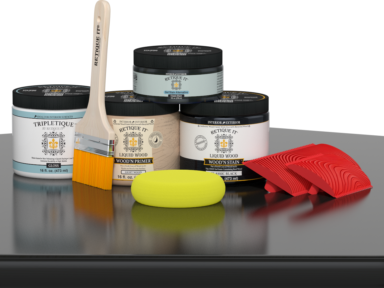Retique It® Wood'n Kit Medium in Classic Black for interior top coat, shown on a wooden table surface.