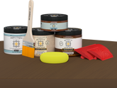 Retique It Wood'n Finish Kit in Vintage Cherry with interior top coat for wood furniture, shown on a table surface.