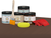 Retique It® Wood'n Kit Java interior top coat on a wooden table, showcasing a matte finish for multi-purpose wood projects.