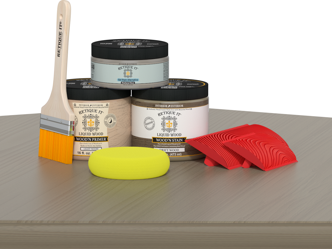 Retique It Fireplace Wood'n Finish Kit for full fireplace, featuring drift wood stain, designed for wood surface finishing.