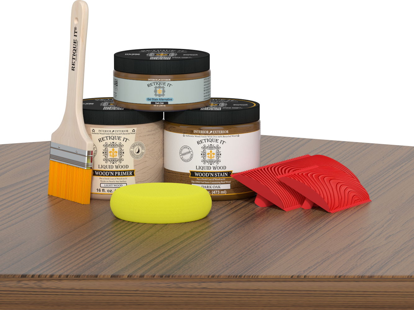 Retique It® Fireplace Wood'n Finish Kit in Dark Oak stain, showing a full fireplace with wood finish and stain application.