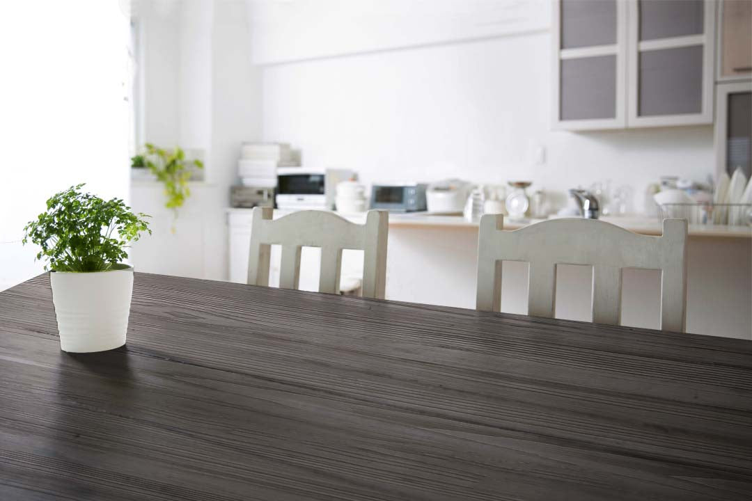 Retique It Wood'n Kit Large in Harbor Gray with a grained wooden tabletop finish, designed for exterior top coating projects.