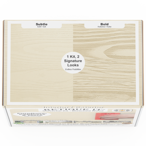 Retique It Universal Liquid Wood Kit in bleached wood finish, showing the boxed product with liquid wood components and application tools.