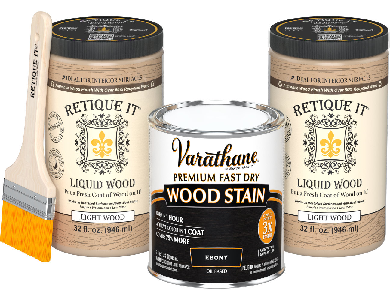 Retique It ebony oil-based fast dry stain kit with two large bottles, suitable for multi-purpose wood finishing projects.