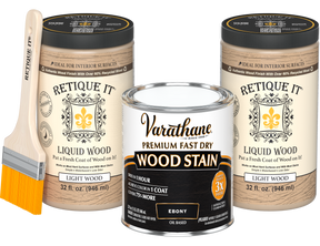 Retique It ebony oil-based fast dry stain kit with two large bottles, suitable for multi-purpose wood finishing projects.