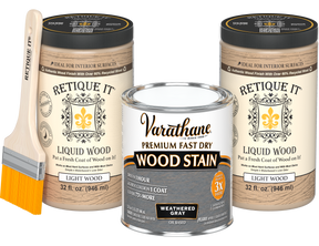 Retique It weathered gray oil-based fast dry stain multipurpose kit with two large containers for wood finishing projects.