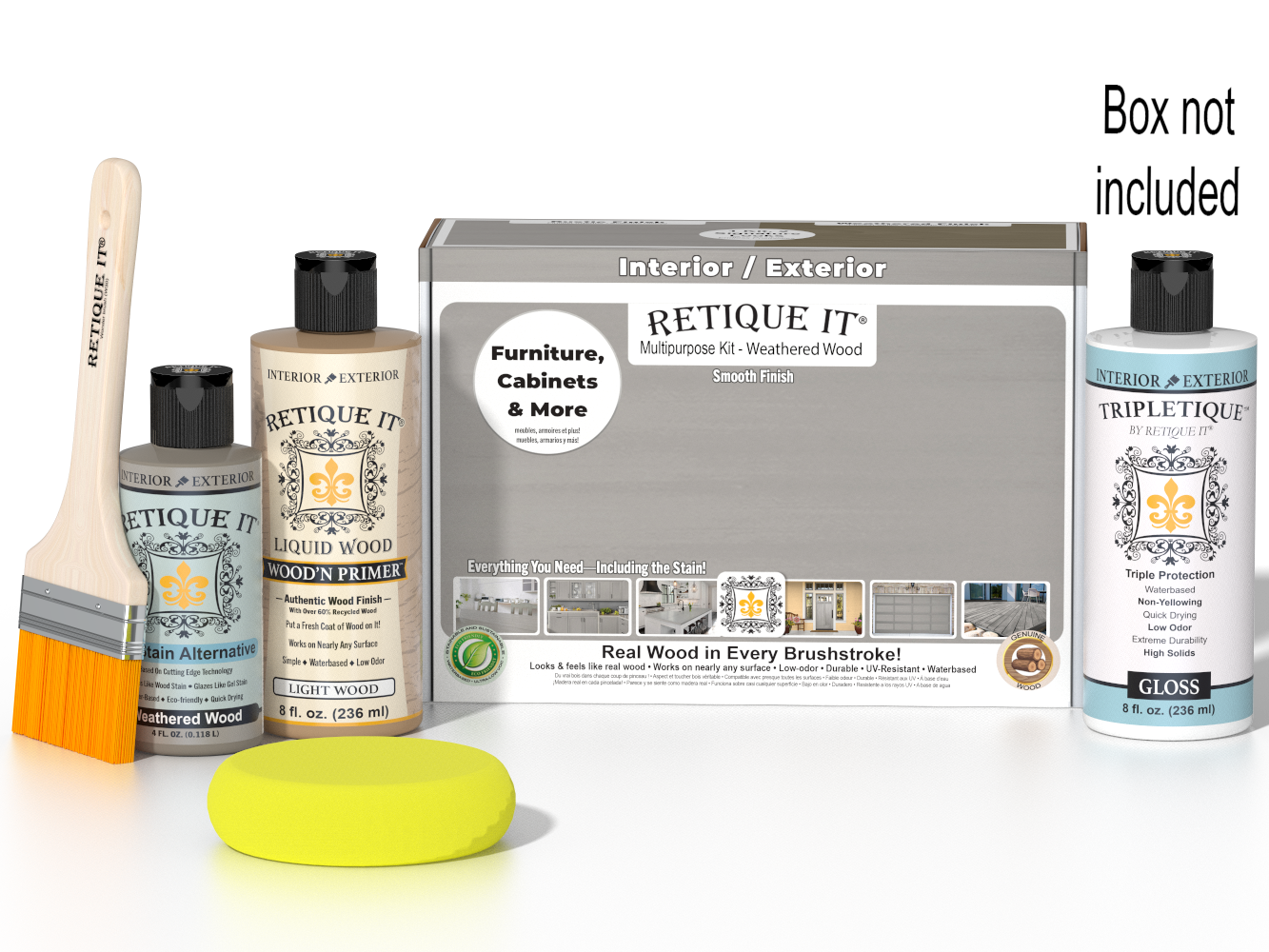 Retique It® Wood'n Finish Kit in Weathered Wood, smooth top coat for interior wood furniture and decor projects.