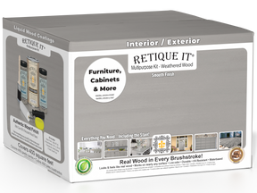 Retique It® Multi-purpose Smooth Finish Kit in Weathered Wood for interior top coat, includes four large matt wood finish bottles.