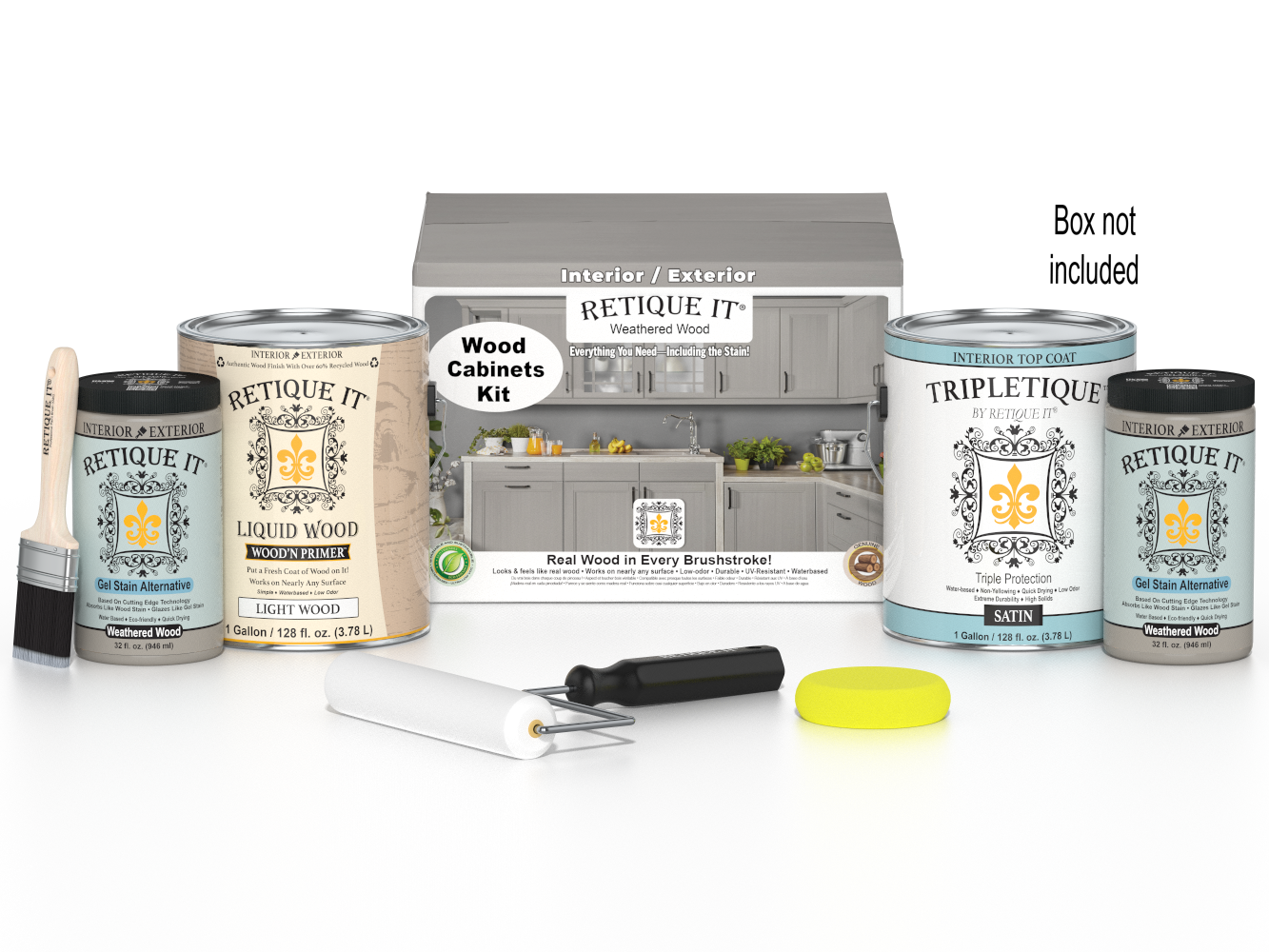 Weathered Wood stain kit for Wood'n Cabinet Kit with 48 smooth doors from Retique It®. Suitable for cabinet staining projects.