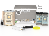 Retique It® Weathered Wood Multi-purpose Smooth Finish Kit with four large containers, designed for wood finishing projects.