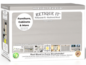 Large Weathered Wood Multi-purpose Smooth Finish Kit by Retique It® with interior top coat and matte finish, shown in open box.