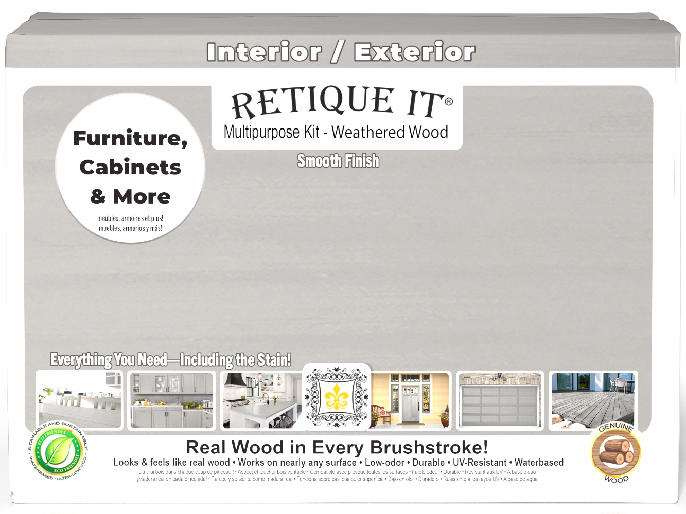 Retique It® Large Multi-purpose Smooth Finish Kit in Weathered Wood for interior top coat with matte finish, wood repair and finishing.