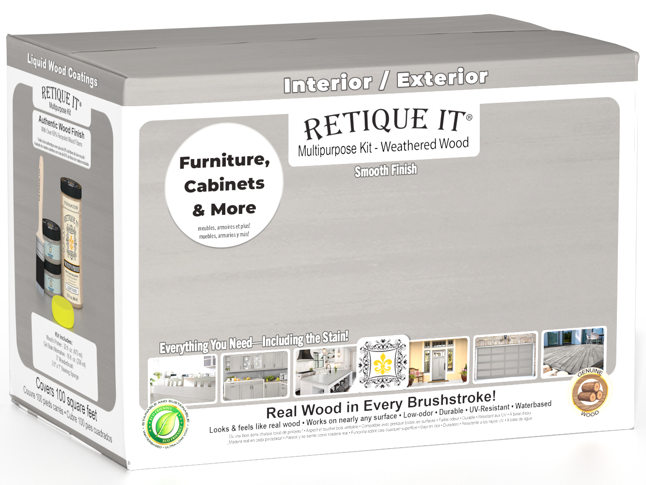 Retique It® Multi-purpose Smooth Finish Kit in Weathered Wood, large exterior top coat with a matte finish for wood surfaces.