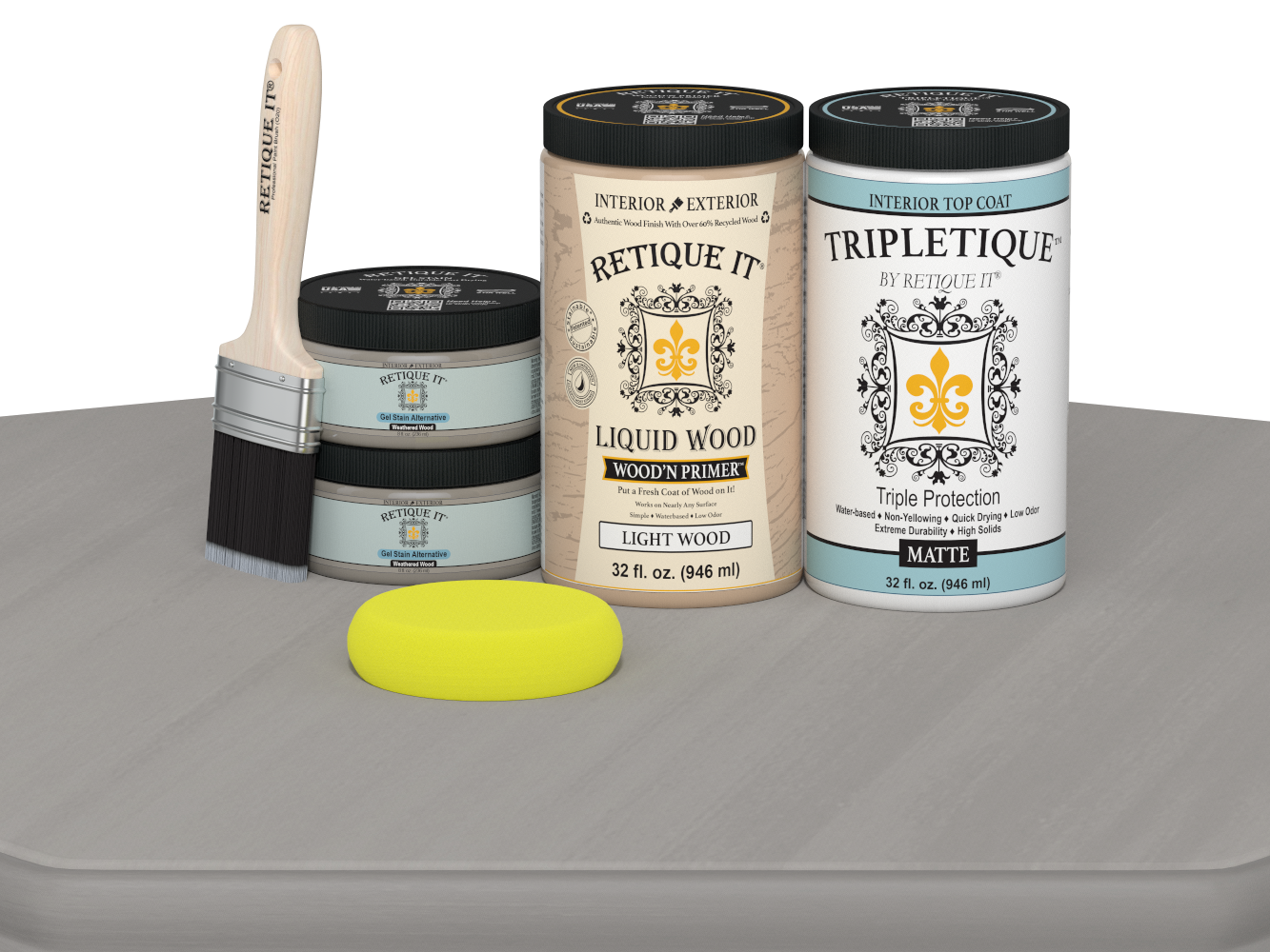 Large Weathered Wood Multi-purpose Smooth Finish Kit by Retique It® with satin interior top coat, featuring a weathered wood appearance.