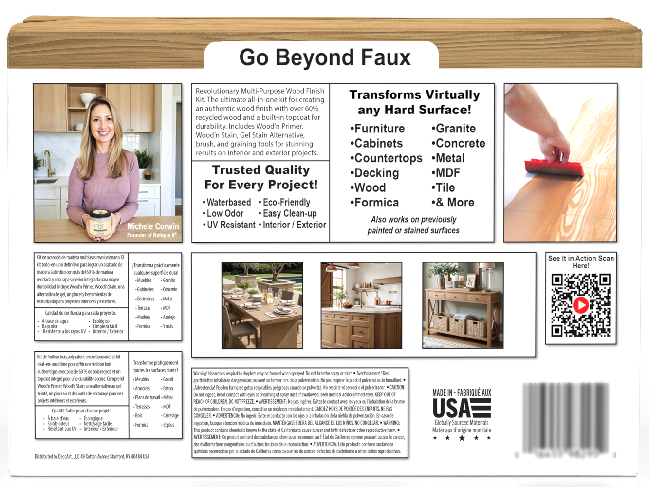 Back of large Wood'n Kit by Retique It® in Pickled Oak finish, featuring multiple wood finishing tools and supplies.