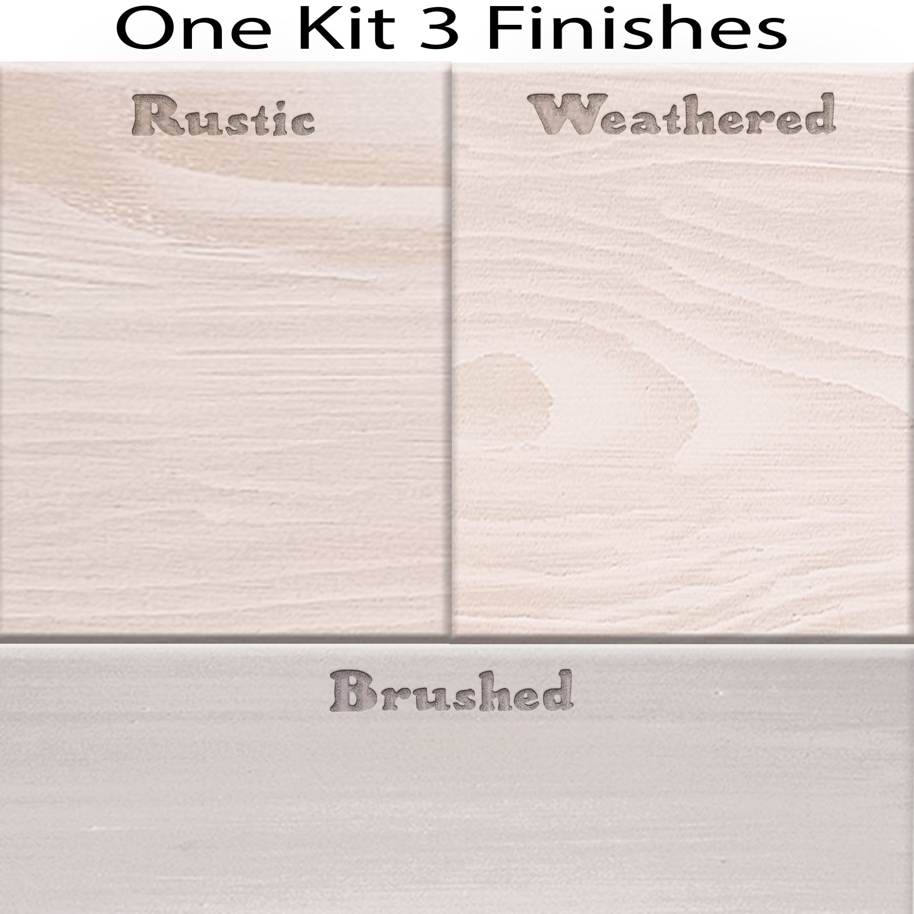 Retique It® white wash countertop kit for kitchen islands, featuring stain samples and finishes for a stylish whitewashed look.