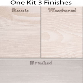 Retique It® Fireplace Mantel Wood'n Finish Kit in White Wash stain, featuring sample swatches for wood finishing options.