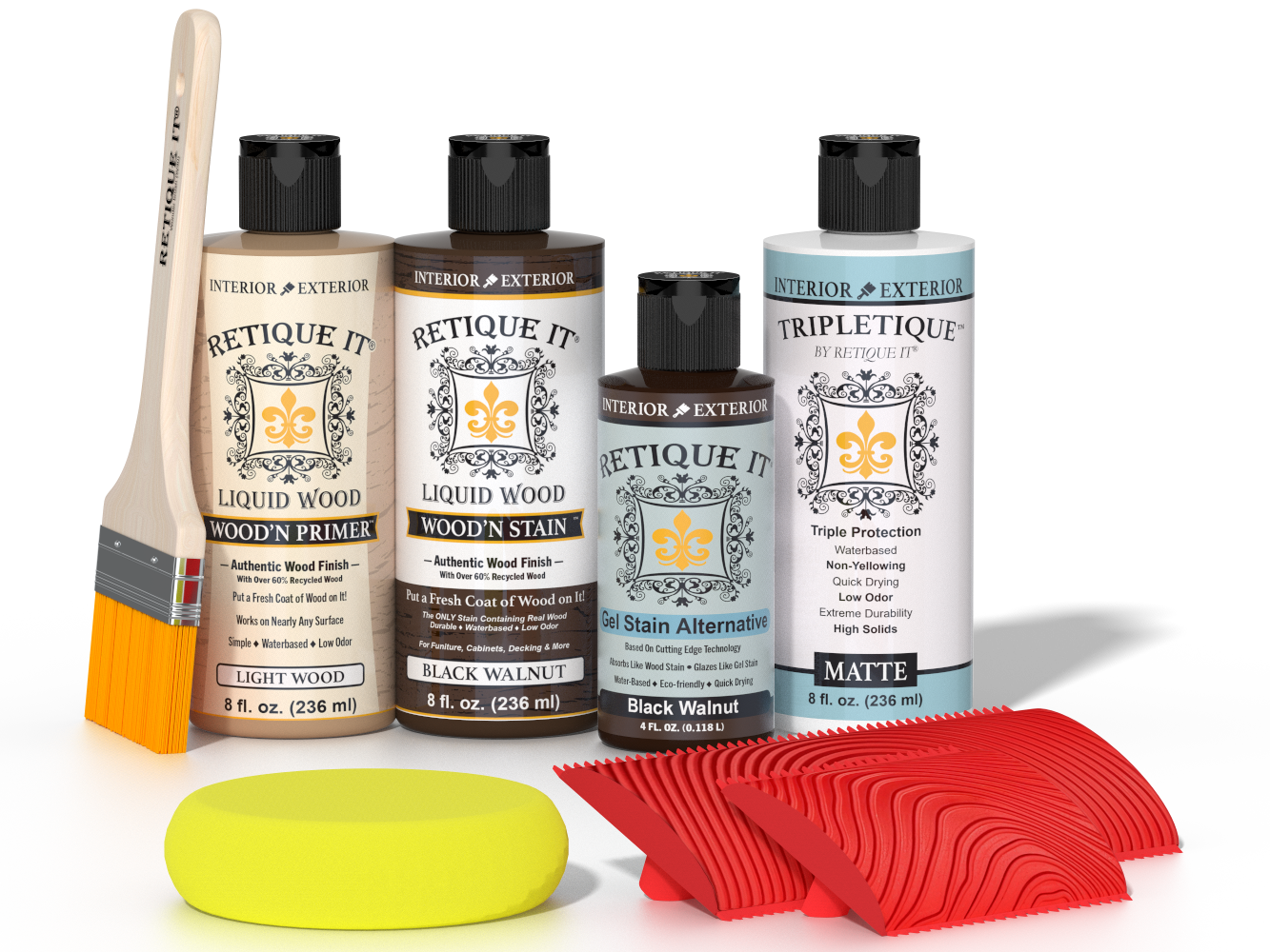 Retique It® Wood'n Finish Kit in Black Walnut stains a tabletop with a natural wood grain finish and black walnut color.