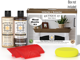 Retique It® Black Walnut wood finish kit for fireplace mantels, includes stains and application tools, shown in the image.