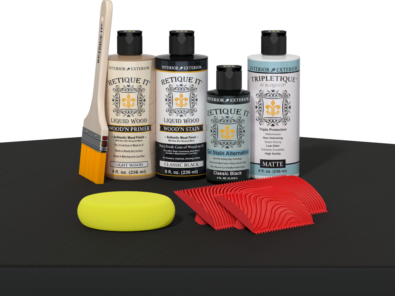 Retique It® Wood'n Finish Kit Classic Black interior top coat on wooden surface for multi-purpose use, showcasing sleek black finish.