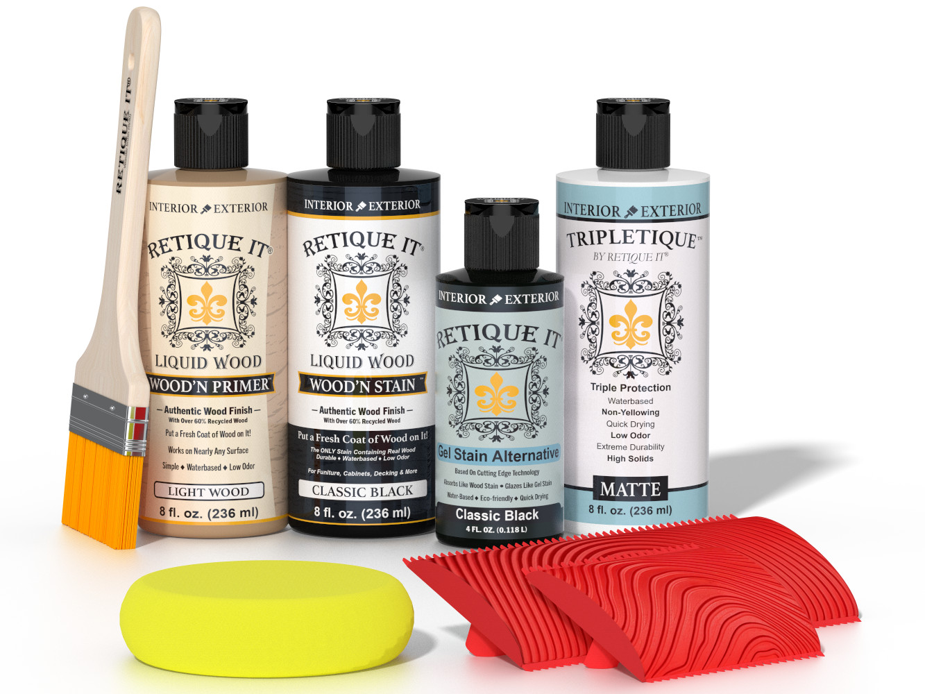 Retique It® Wood'n Finish Kit in Classic Black for interior wood projects, featuring a versatile top coat for a smooth finish.