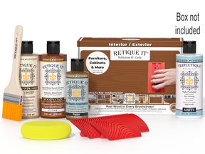 Retique It® Wood'n Kit Cedar interior top coat with wood finish supplies, includes brushes and protective sealant in a boxed set.