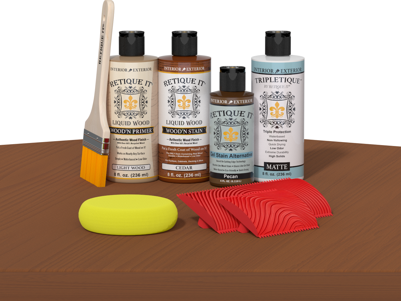 Retique It® Cedar Wood'n Finish Kit for interior use, featuring a multi-purpose top coat applied to wooden furniture.