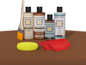 Retique It® Cedar Wood'n Finish Kit for interior use, featuring a multi-purpose top coat applied to wooden furniture.