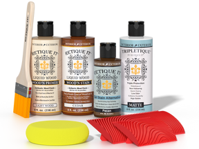 Retique It® Wood'n Finish Kit Cedar interior top coat with wooden applicator, showcasing the multi-purpose wood finishing product.