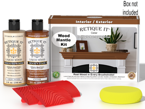 Retique It® Cedar Wood'n Finish Kit for fireplace mantels, featuring stain and finishing supplies for wood mantel restoration.
