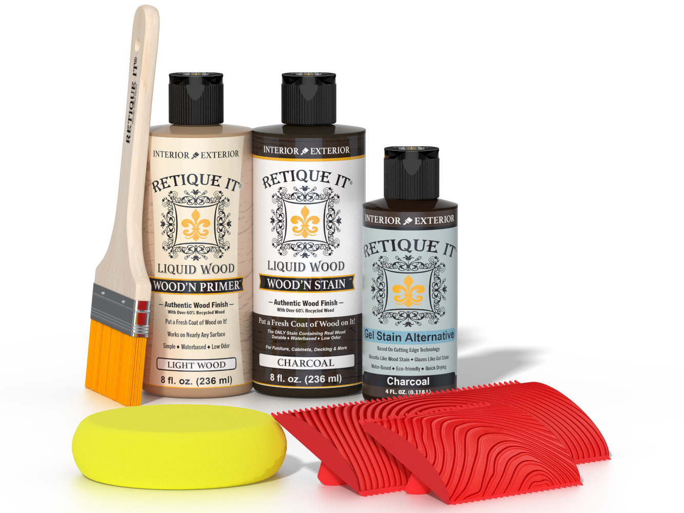 Retique It® Wood'n Kit in charcoal, a multi-purpose wood finish kit with tools and materials for wood finishing projects.