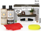 Retique It® Wood'n Finish Kit in Charcoal stain for fireplace mantels, featuring wood stain and finishing supplies shown in the image.
