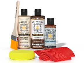 Vintage Cherry Wood'n Finish Kit by Retique It® for multi-purpose wood finishing, shown in a 3D rendering.
