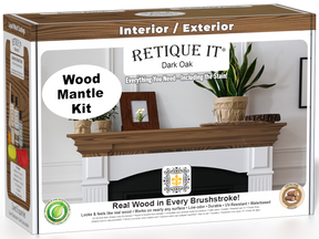 Retique It® Wood'n Finish Kit in Dark Oak stain for fireplace mantels, featuring wood stain and finishing supplies.