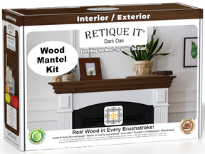 Retique It® Fireplace Mantel Wood'n Finish Kit in dark oak stain, featuring wood stain and finishing supplies for fireplace mantels.