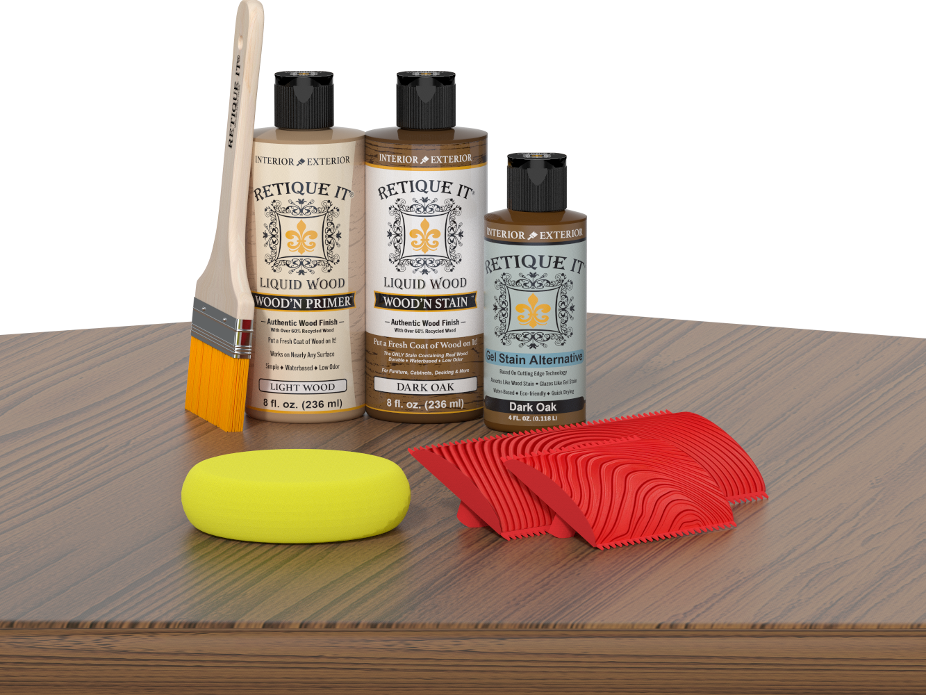 Retique It® Fireplace Mantel Wood'n Finish Kit in Dark Oak stain, showing the wood finish and stain application on a mantel.
