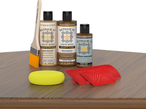 Retique It® Fireplace Mantel Wood'n Finish Kit in Dark Oak stain, showing the wood finish and stain application on a mantel.
