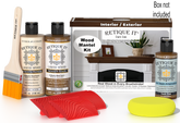 Retique It® Fireplace Mantel Wood'n Finish Kit in Dark Oak stain, showing the wood finish and application tools in the box.