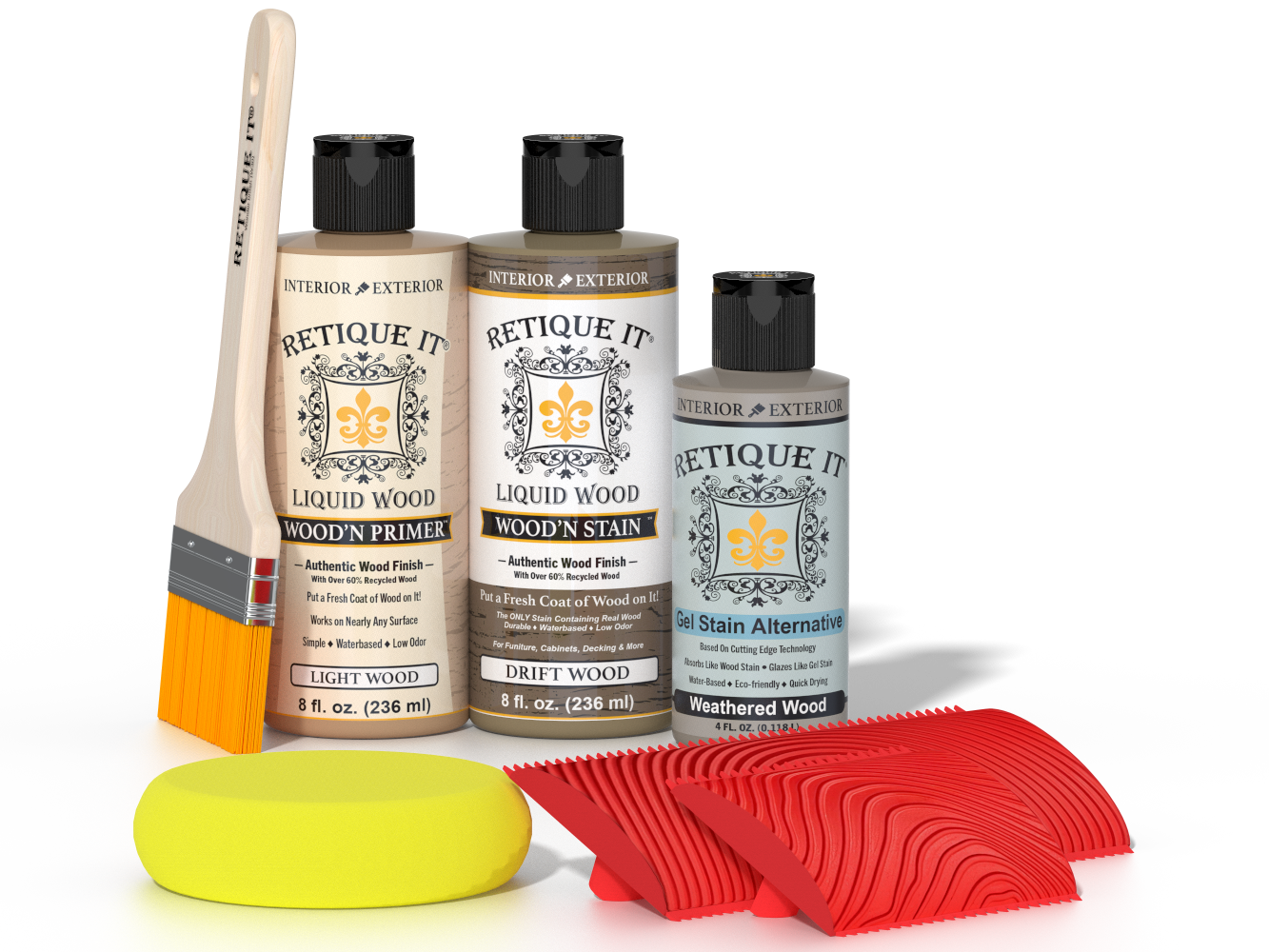 Retique It® Wood'n Finish Kit in Drift Wood showing a close-up of the multi-purpose wood finish applied to a surface.