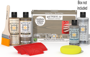 Retique It® Wood'n Kit in Drift Wood finish with exterior top coat and applicator tools, designed for wood finishing projects.