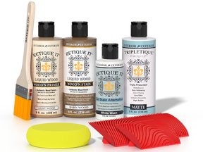 Retique It® Wood'n Finish Kit in French Oak, interior top coat with wood finish and application tools for multi-purpose wood projects.