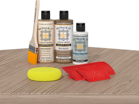 Retique It® Wood'n Kit in French Oak finish, featuring multi-purpose wood finishing products on a table display.
