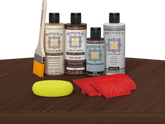 Retique It® Wood'n Kit Java exterior top coat with wood finish, shown on a table, for multi-purpose wood finishing projects.