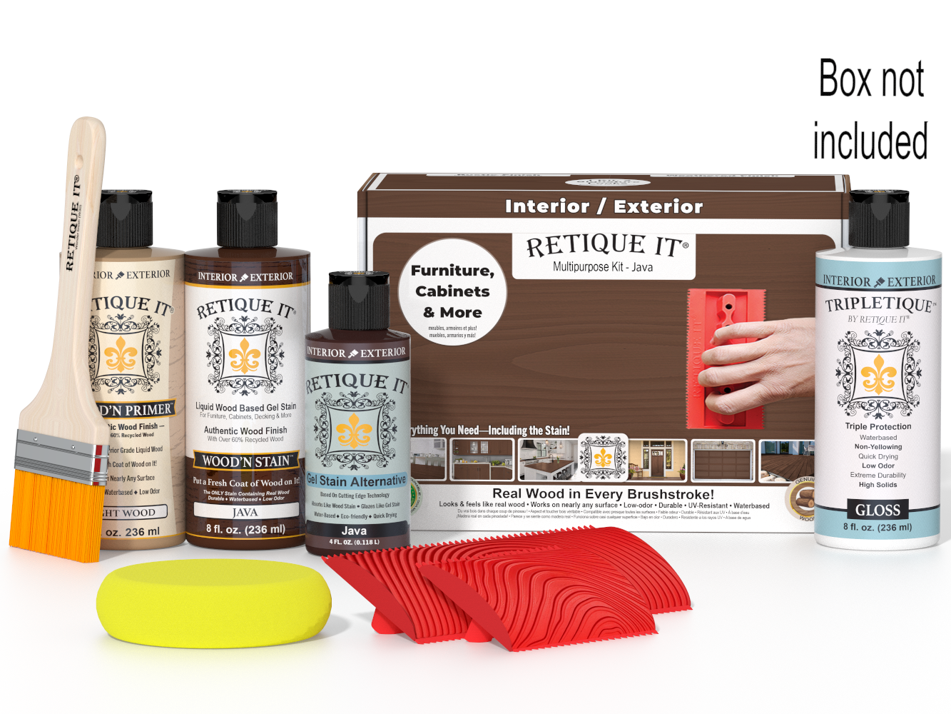 Retique It® Wood'n Finish Kit Java interior top coat in a box, ideal for multi-purpose wood finishing projects.