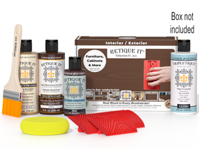 Retique It® Wood'n Finish Kit Java interior top coat in a box, ideal for multi-purpose wood finishing projects.