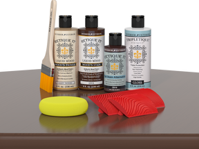Retique It® Wood'n Kit Java interior top coat on a table, showcasing the multi-purpose wood finish application and smooth surface.